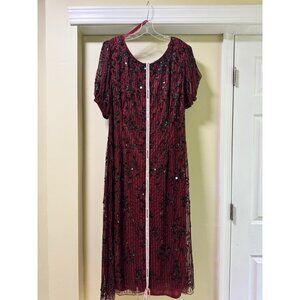 Mac Duggal High Neck Puff Sleeve Embellished Dress Red (Womens) 20W